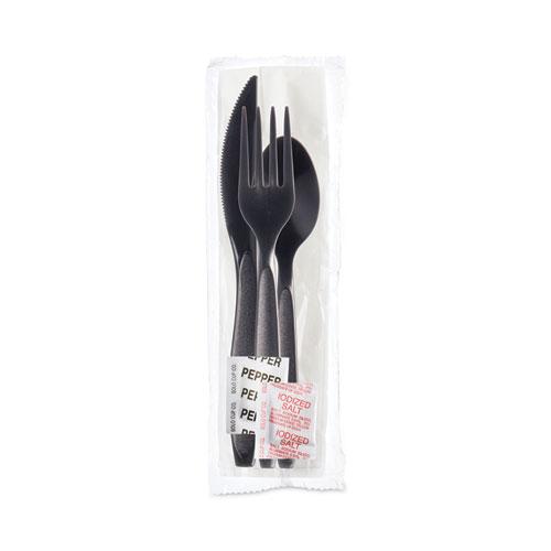 Reliance Mediumweight Cutlery Kit, Knife/Fork/Spoon/Salt/Pepper/Napkin, Black, 250 Kits/Carton. Picture 4