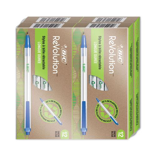ReVolution Clic Stic Ballpoint Pen, Retractable, Medium 1 mm, Blue Ink, Translucent Frost/Blue Barrel, 48/Pack. Picture 4