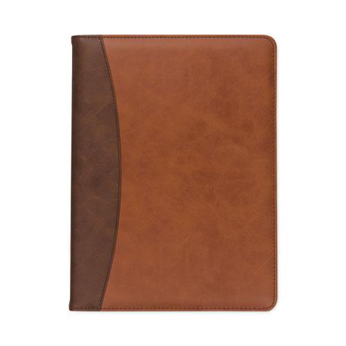 Two-Tone Padfolio with Spine Accent, 10 3/5w x 14 1/4h, Polyurethane, Tan/Brown. Picture 2