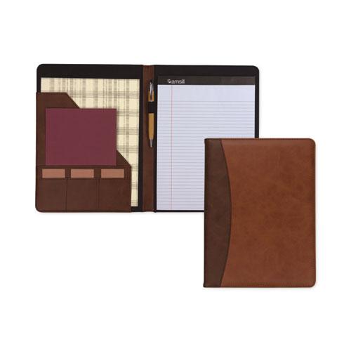 Two-Tone Padfolio with Spine Accent, 10 3/5w x 14 1/4h, Polyurethane, Tan/Brown. Picture 3