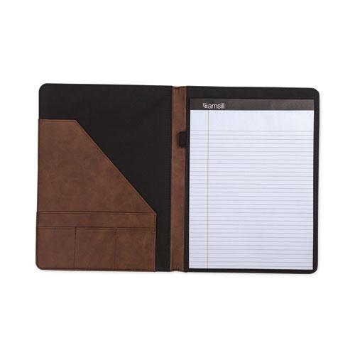 Two-Tone Padfolio with Spine Accent, 10 3/5w x 14 1/4h, Polyurethane, Tan/Brown. Picture 8