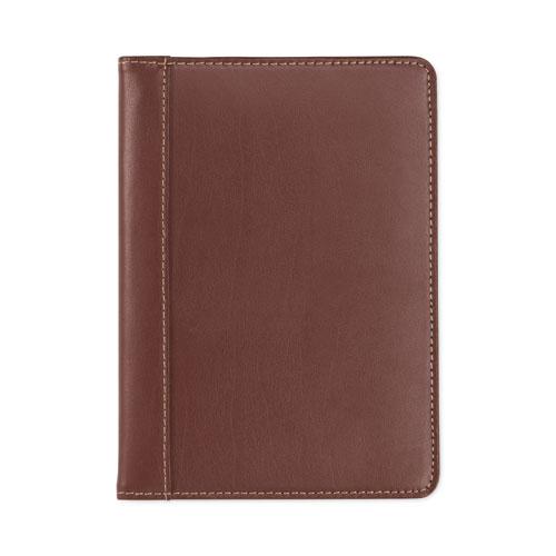 Contrast Stitch Leather Padfolio, 6.25w x 8.75h, Open Style, Brown. Picture 1