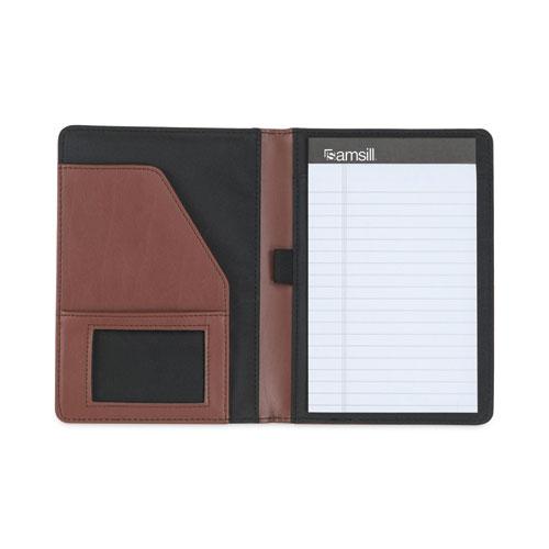 Contrast Stitch Leather Padfolio, 6.25w x 8.75h, Open Style, Brown. Picture 3