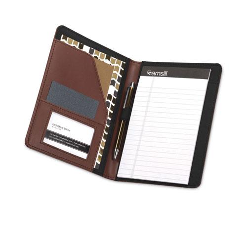 Contrast Stitch Leather Padfolio, 6.25w x 8.75h, Open Style, Brown. Picture 4