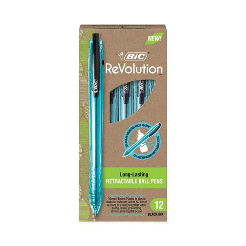 ReVolution Ocean Bound Ballpoint Pen, Retractable, Medium 1 mm, Black Ink, Translucent Blue Barrel, Dozen. Picture 2