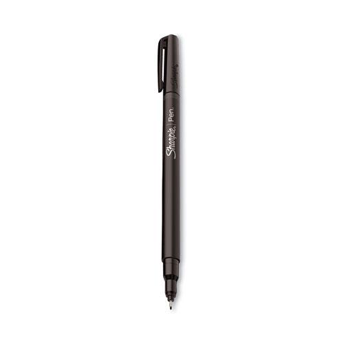 Water-Resistant Ink Porous Point Pen, Stick, Fine 0.4 mm, Black Ink, Black/Gray Barrel, Dozen. Picture 1