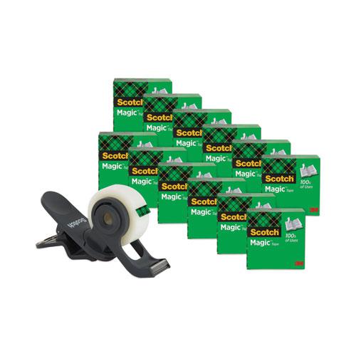 Clip Dispenser Value Pack with 12 Rolls of Tape, 1" Core, Plastic, Charcoal. Picture 1