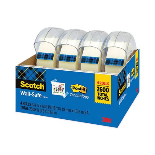 Wall-Safe Tape with Dispenser, 1" Core, 0.75" x 54.17 ft, Clear, 4/Pack. Picture 2