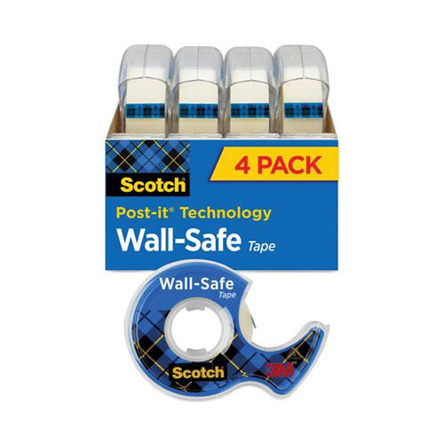 Wall-Safe Tape with Dispenser, 1" Core, 0.75" x 54.17 ft, Clear, 4/Pack. Picture 1