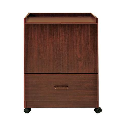 Mobile Deluxe Coffee Bar, Engineered Wood, 2 Shelves, 1 Drawer, 23" x 19" x 30.75", Cherry. Picture 3