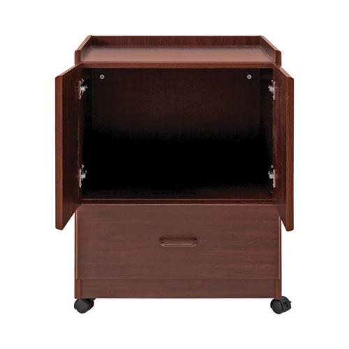 Mobile Deluxe Coffee Bar, Engineered Wood, 2 Shelves, 1 Drawer, 23" x 19" x 30.75", Cherry. Picture 4