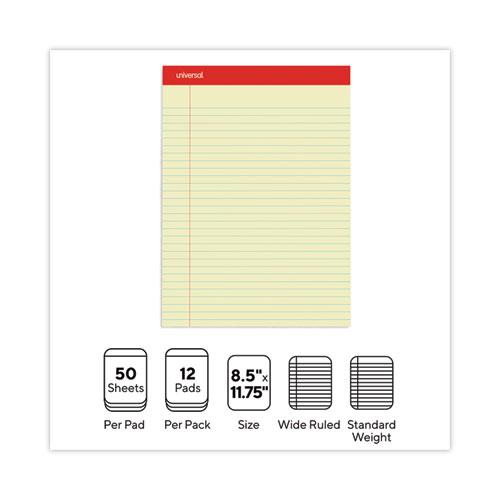Perforated Ruled Writing Pads, Wide/Legal Rule, Red Headband, 50 Canary-Yellow 8.5 x 11.75 Sheets, Dozen. Picture 5