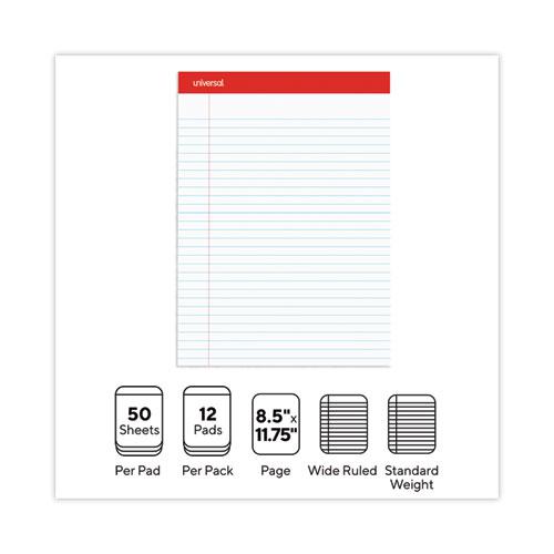 Perforated Ruled Writing Pads, Wide/Legal Rule, Red Headband, 50 White 8.5 x 11.75 Sheets, Dozen. Picture 4