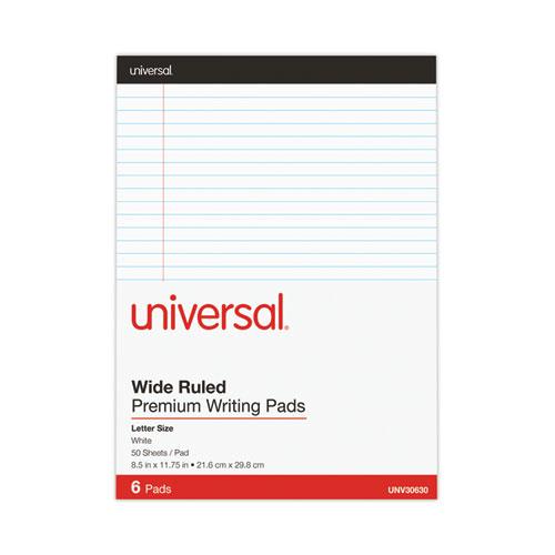 Premium Ruled Writing Pads with Heavy-Duty Back, Wide/Legal Rule, Black Headband, 50 White 8.5 x 11 Sheets, 6/Pack. Picture 3