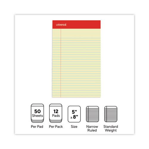 Perforated Ruled Writing Pads, Narrow Rule, Red Headband, 50 Canary-Yellow 5 x 8 Sheets, Dozen. Picture 6