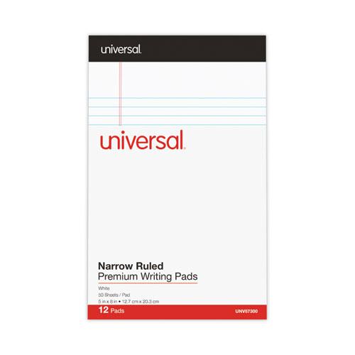 Premium Ruled Writing Pads with Heavy-Duty Back, Narrow Rule, Black Headband, 50 White 5 x 8 Sheets, 12/Pack. Picture 2
