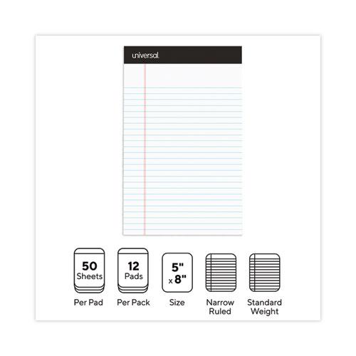 Premium Ruled Writing Pads with Heavy-Duty Back, Narrow Rule, Black Headband, 50 White 5 x 8 Sheets, 12/Pack. Picture 4