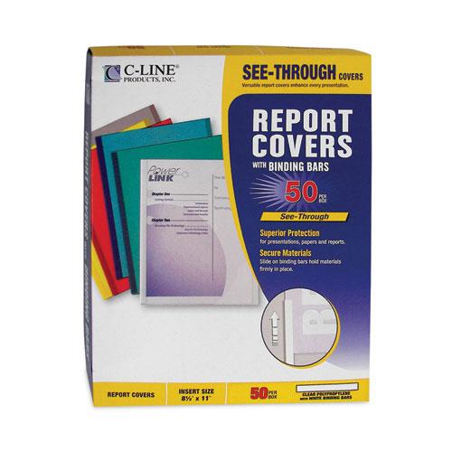 Vinyl Report Covers with Binding Bars, 0.13" Capacity,  8.5 x 11, Clear/Clear, 50/Box. Picture 2
