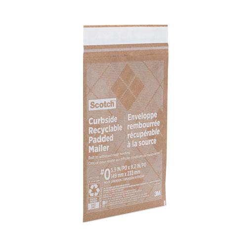 Curbside Recyclable Padded Mailer, #0, Bubble Cushion, Self-Adhesive Closure, 7 x 11.25, Natural Kraft, 100/Carton. Picture 3