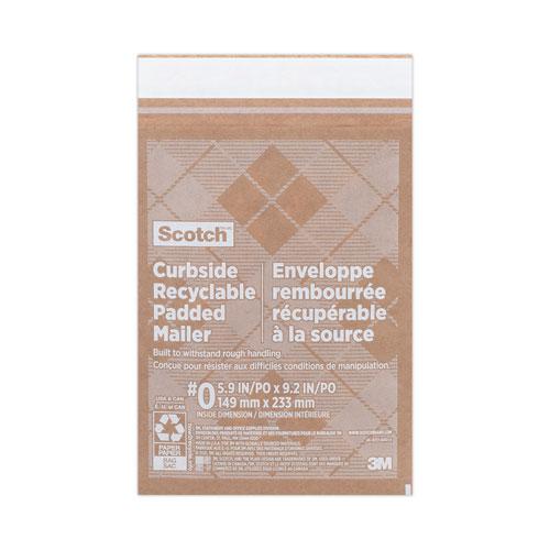 Curbside Recyclable Padded Mailer, #0, Bubble Cushion, Self-Adhesive Closure, 7 x 11.25, Natural Kraft, 100/Carton. Picture 1