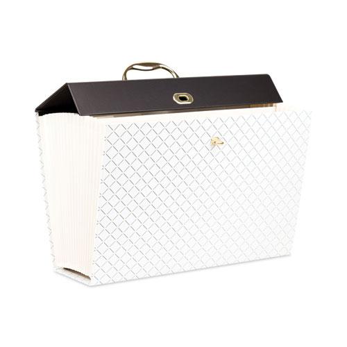 Expanding File Box, 5.25" Expansion, 19 Sections, Twist-Lock Latch Closure, 2/5-Cut Tabs, Letter Size, White/Black/Gold. Picture 2