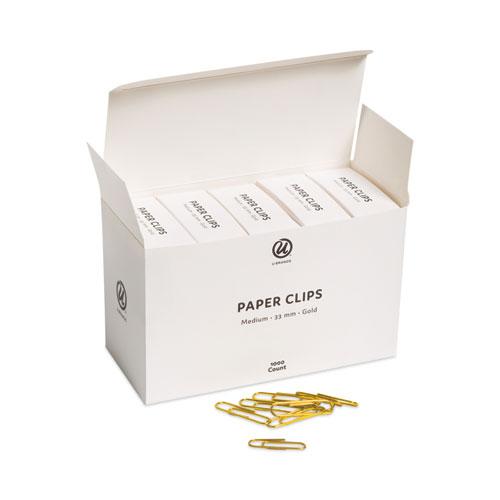 Paper Clips, Medium, Vinyl-Coated, Gold, 200 Clips/Box, 5 Boxes/Pack. Picture 5