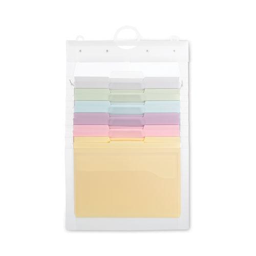 Cascading Wall Organizer, 6 Sections, Letter Size, 14.25" x 24.25", Blue, Clear, Gray, Green, Orange, Pink, Purple. The main picture.