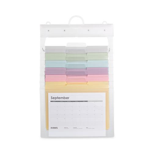 Cascading Wall Organizer, 6 Sections, Letter Size, 14.25" x 24.25", Blue, Clear, Gray, Green, Orange, Pink, Purple. Picture 2