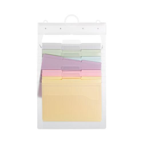 Cascading Wall Organizer, 6 Sections, Letter Size, 14.25" x 24.25", Blue, Clear, Gray, Green, Orange, Pink, Purple. Picture 6