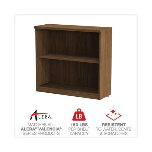 Alera Valencia Series Bookcase,Two-Shelf, 31.75w x 14d x 29.5h, Modern Walnut. Picture 4