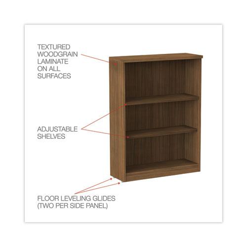 Alera Valencia Series Bookcase, Three-Shelf, 31.75w x 14d x 39.38h, Modern Walnut. Picture 3