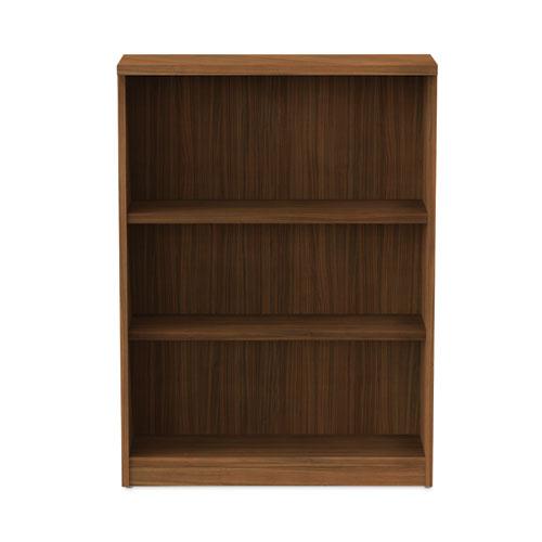 Alera Valencia Series Bookcase, Three-Shelf, 31.75w x 14d x 39.38h, Modern Walnut. Picture 7