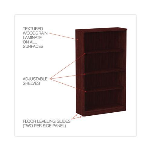 Alera Valencia Series Bookcase, Four-Shelf, 31.75w x 14d x 54.88h, Mahogany. Picture 3