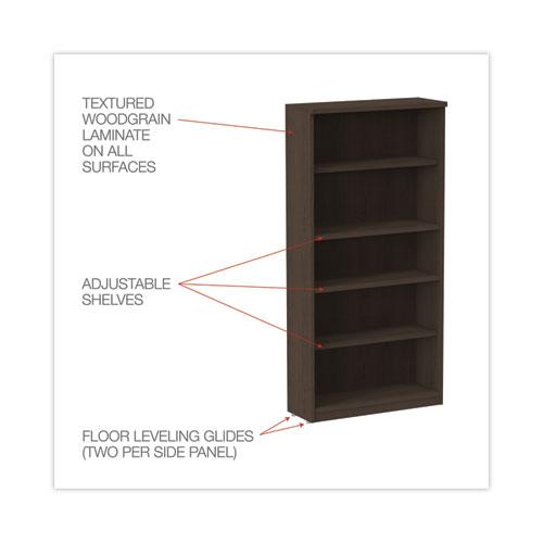 Alera Valencia Series Bookcase, Five-Shelf, 31.75w x 14d x 64.75h, Espresso. Picture 3