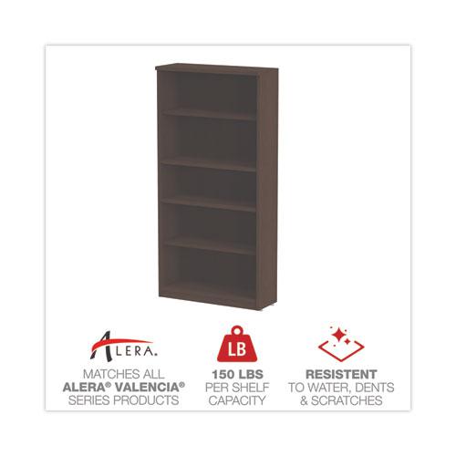 Alera Valencia Series Bookcase, Five-Shelf, 31.75w x 14d x 64.75h, Espresso. Picture 4