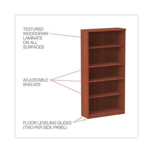 Alera Valencia Series Bookcase, Five-Shelf, 31.75w x 14d x 64.75h, Medium Cherry. Picture 3