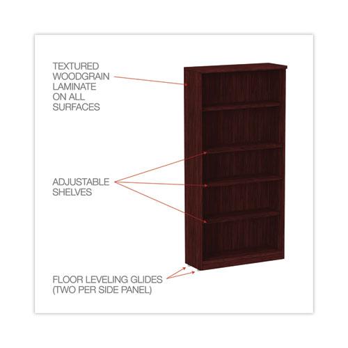 Alera Valencia Series Bookcase, Five-Shelf, 31.75w x 14d x 64.75h, Mahogany. Picture 3