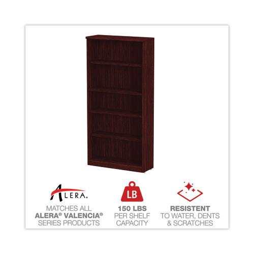 Alera Valencia Series Bookcase, Five-Shelf, 31.75w x 14d x 64.75h, Mahogany. Picture 4