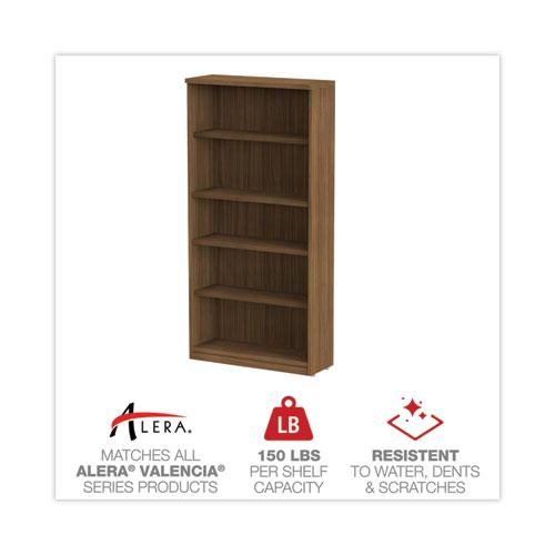 Alera Valencia Series Bookcase, Five-Shelf, 31.75w x 14d x 64.75h, Modern Walnut. Picture 4