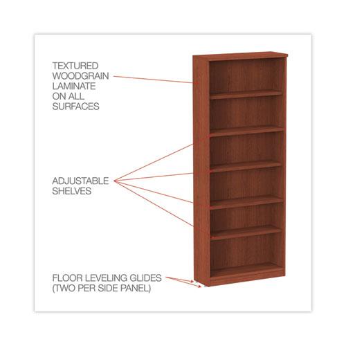 Alera Valencia Series Bookcase, Six-Shelf, 31.75w x 14d x 80.25h, Medium Cherry. Picture 3