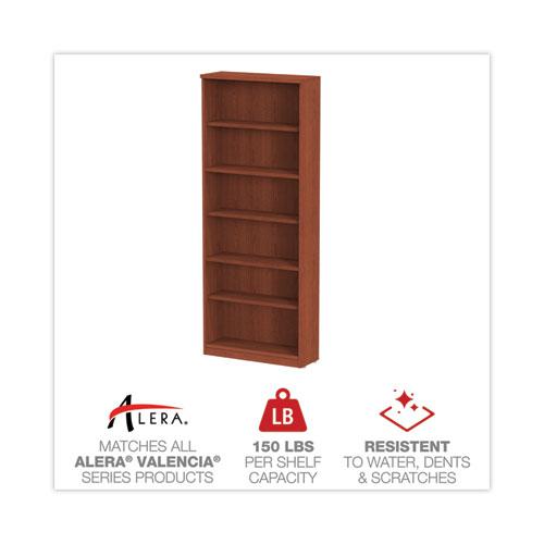 Alera Valencia Series Bookcase, Six-Shelf, 31.75w x 14d x 80.25h, Medium Cherry. Picture 4