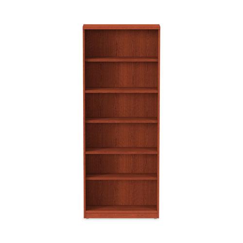 Alera Valencia Series Bookcase, Six-Shelf, 31.75w x 14d x 80.25h, Medium Cherry. Picture 7