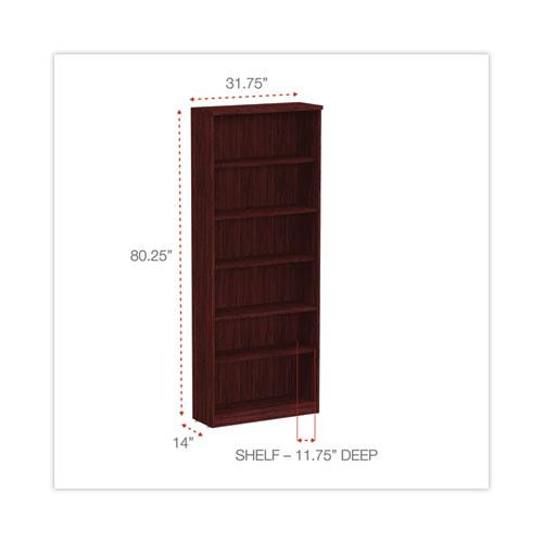 Alera Valencia Series Bookcase, Six-Shelf, 31.75w x 14d x 80.25h, Mahogany. Picture 2