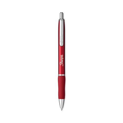 S-Gel Premium Metal Barrel Gel Pen, Retractable, Medium 0.7 mm, Black Ink, Red Barrel, 4/Pack. Picture 2