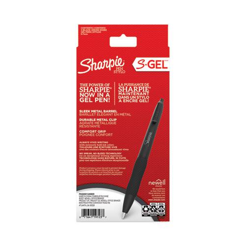S-Gel Premium Metal Barrel Gel Pen, Retractable, Medium 0.7 mm, Black Ink, Black Barrel, 4/Pack. Picture 3