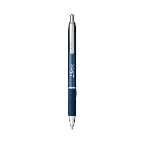 S-Gel Premium Metal Barrel Gel Pen, Retractable, Medium 0.7 mm, Black Ink, Blue Barrel, 4/Pack. Picture 1