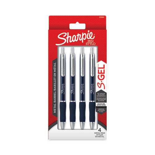 S-Gel Premium Metal Barrel Gel Pen, Retractable, Medium 0.7 mm, Black Ink, Blue Barrel, 4/Pack. Picture 2
