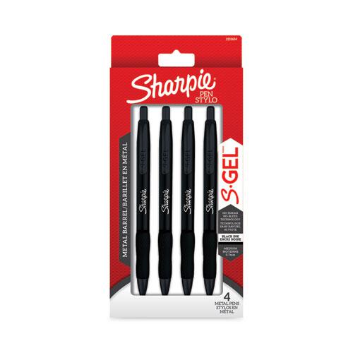 S-Gel Premium Metal Barrel Gel Pen, Retractable, Medium 0.7 mm, Black Ink, Black Barrel, 4/Pack. Picture 1