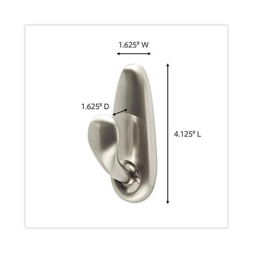 Adhesive Mount Metal Hook, Large, Brushed Nickel Finish, 5 lb Capacity, 1 Hook and 2 Strips/Pack. Picture 3