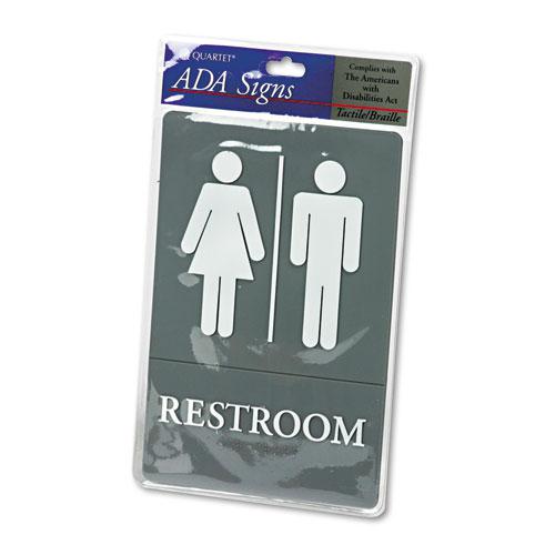 ADA Sign, Restroom Symbol Tactile Graphic, Molded Plastic, 6 x 9, Gray. Picture 2